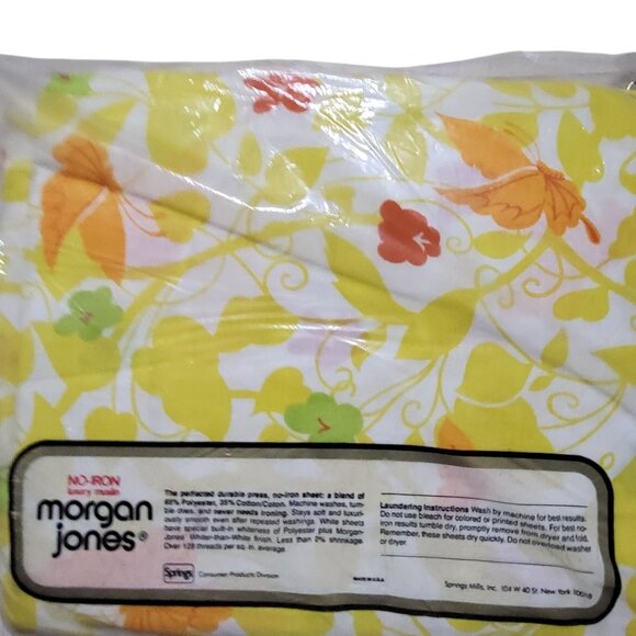 Morgan Jones Twin Fitted Sheet Vtg Floral Multicolor Muslin No Iron New - Picture 5 of 13